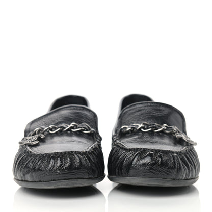 Chanel Crackled Patent Calfskin CC Mocassin Loafers 38.5 Black 2 of 11