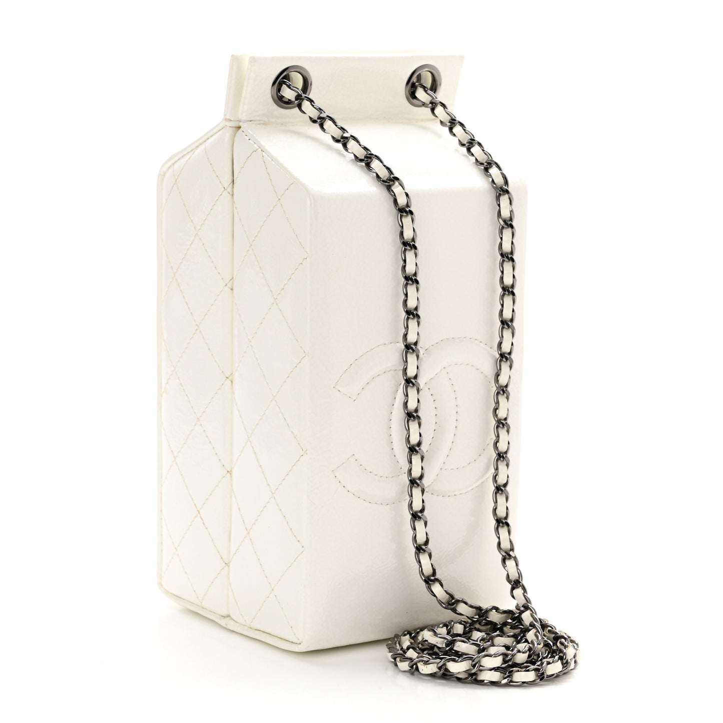 Goatskin Lait de Coco Milk Carton Bag White