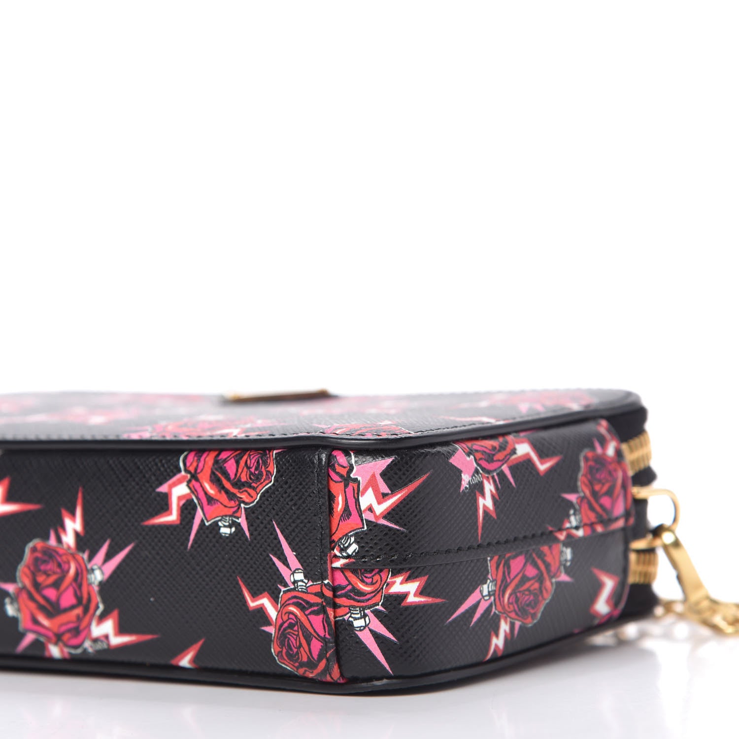 Prada X UNIVERSAL STUDIOS Saffiano Frankenstein Rose Mini Double Zip Chain Crossbody Bag Lacca 7 of 11