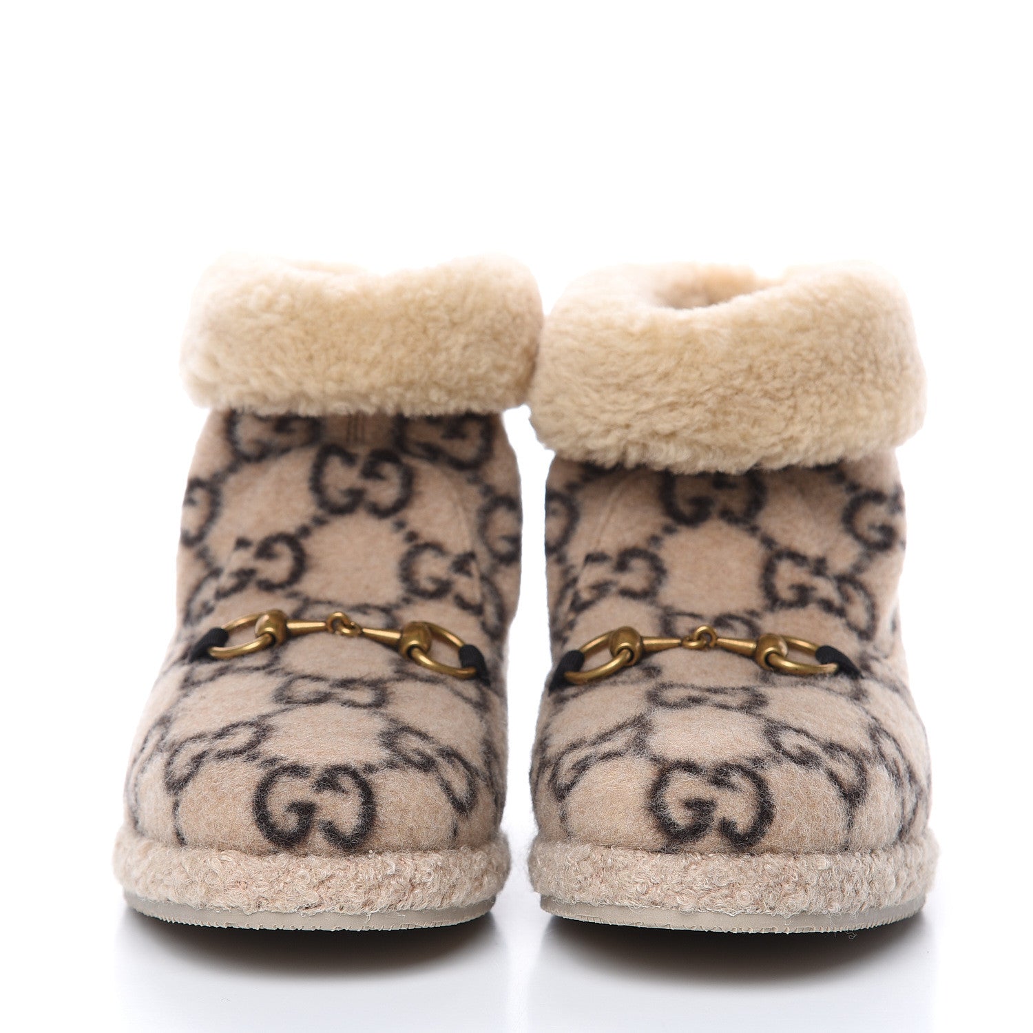 Gucci Covered Wool GG Monogram Womens Fria Horsebit Ankle Boots 39 Beige Ebony Butterscotch 2 of 8