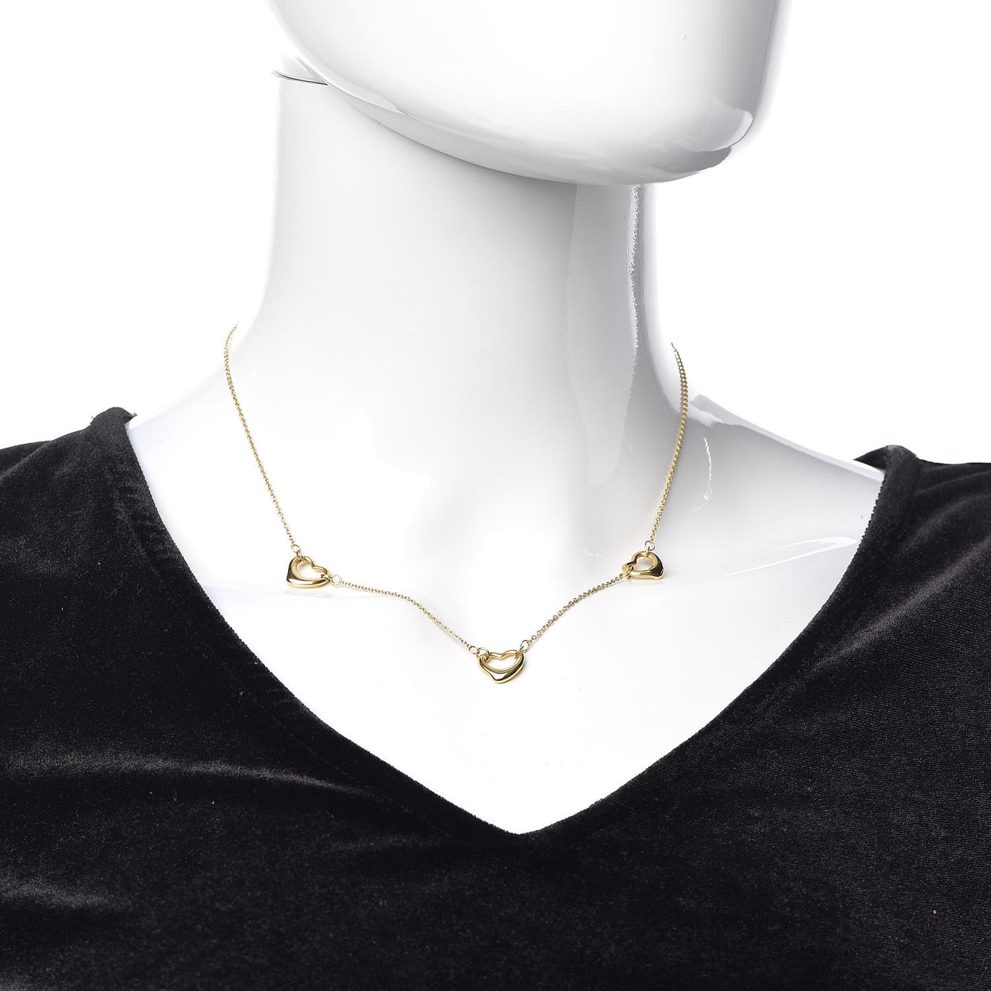 18K Yellow Gold Elsa Peretti 3 Open Heart Station Necklace
