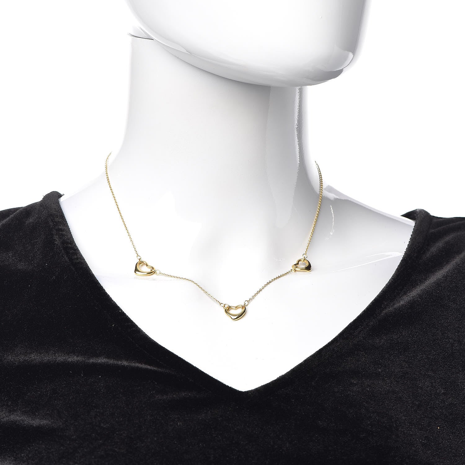Tiffany 18K Yellow Gold Elsa Peretti 3 Open Heart Station Necklace 2 of 8