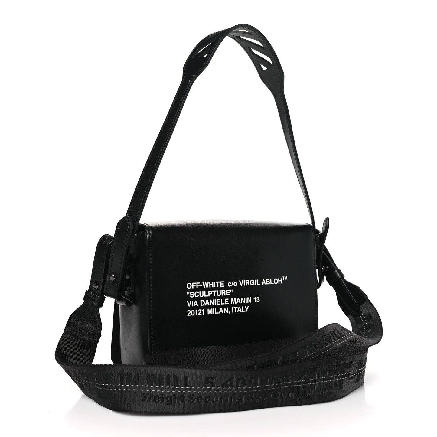 Calfskin Fringe Binder Clip Bag Black White
