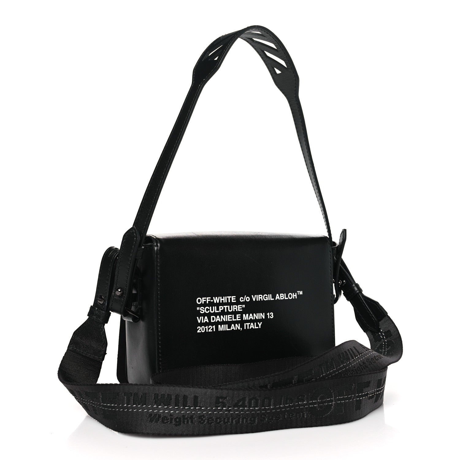 Off-White Calfskin Fringe Binder Clip Bag Black White 3 of 9