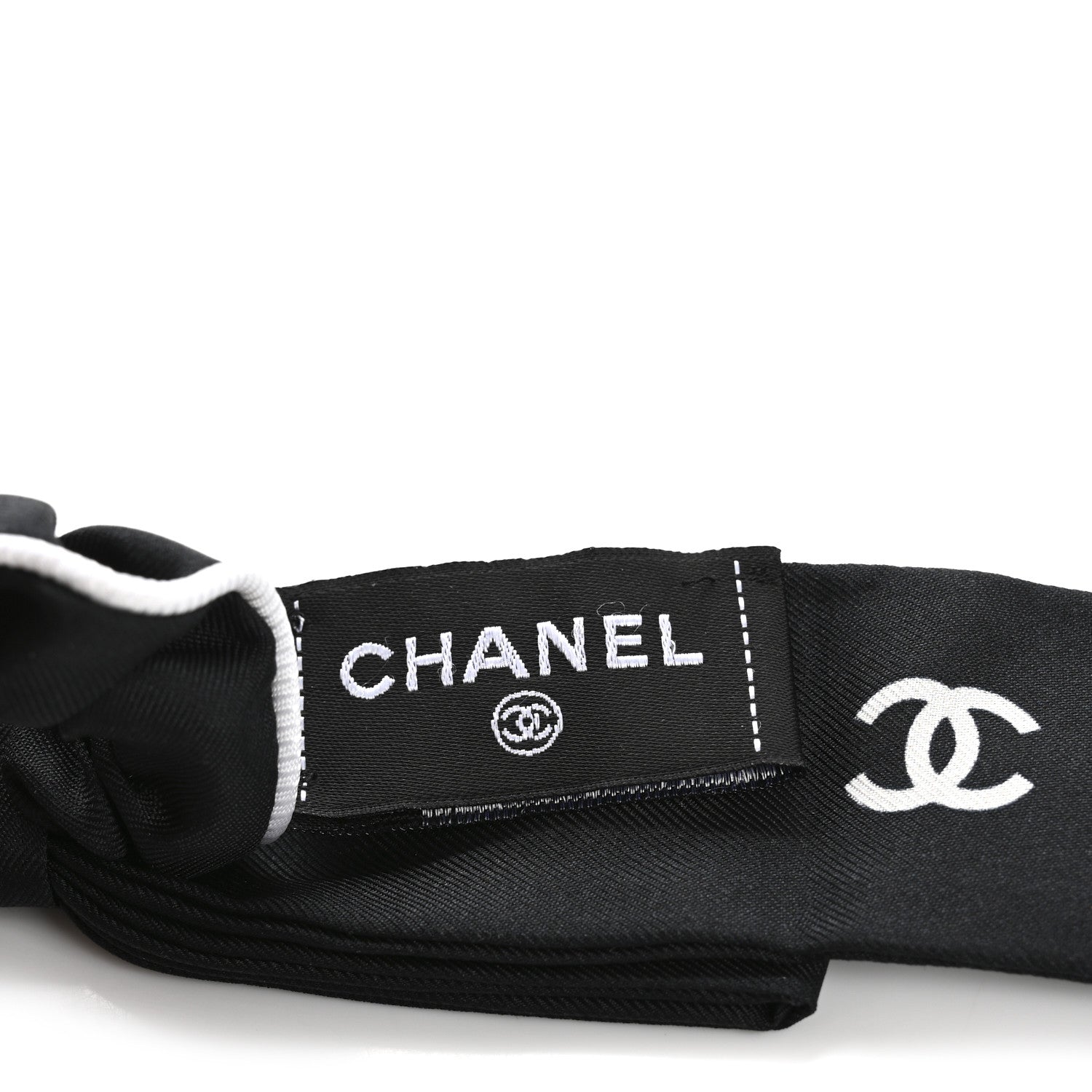 Chanel Silk CC Hair Tie Black Ecru 3 of 5