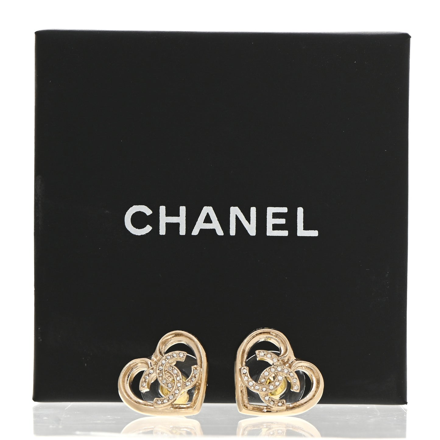 Metal Crystal CC Logo Heart Earrings Gold