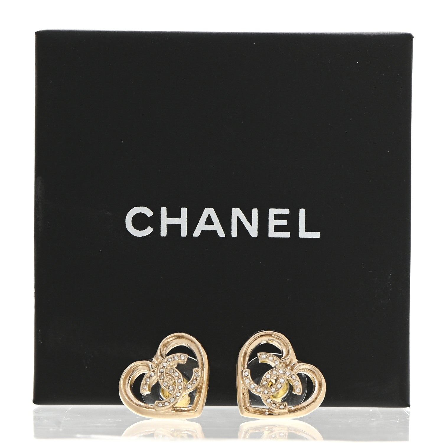 Chanel Metal Crystal CC Logo Heart Earrings Gold 5 of 5
