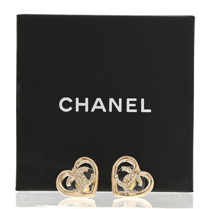Chanel Metal Crystal CC Logo Heart Earrings Gold 5 of 5