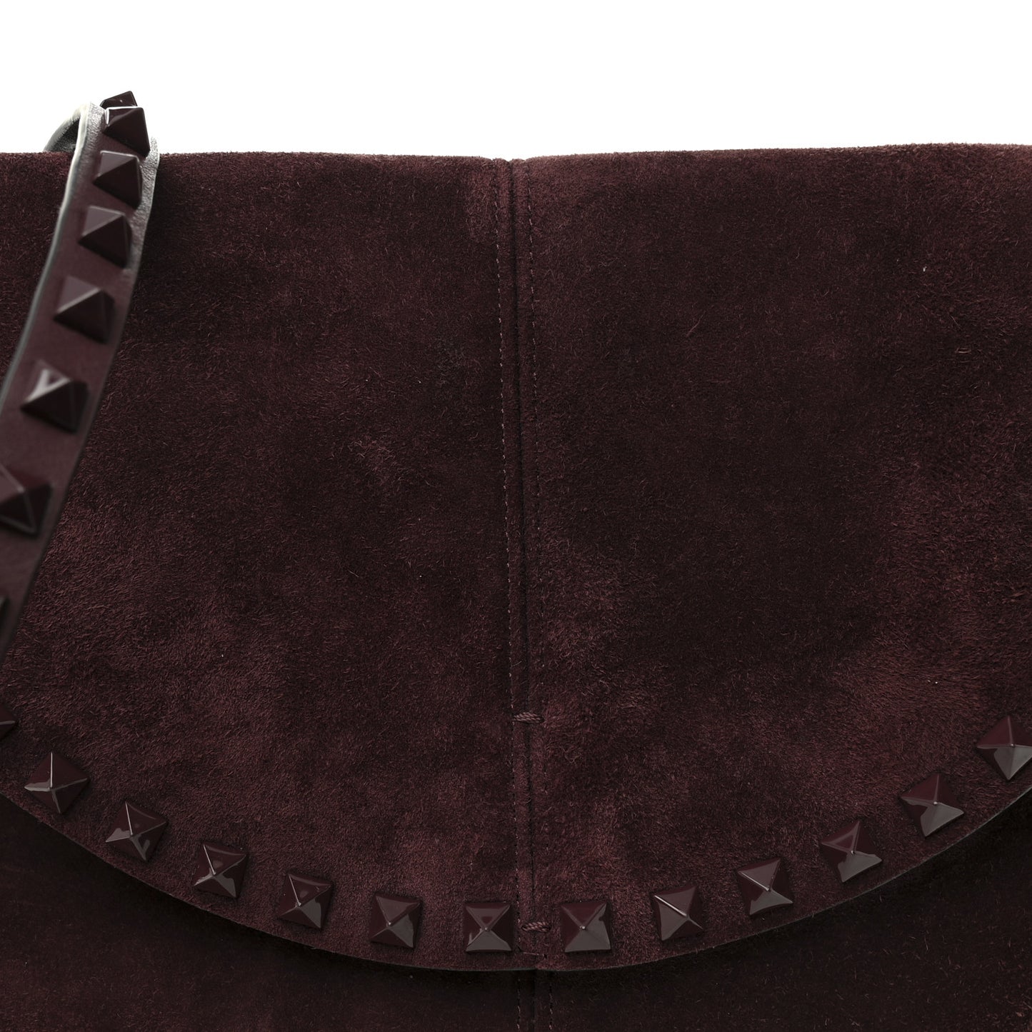 Suede Calfskin Rockstud Halfmoon Saddle Bag Rubin