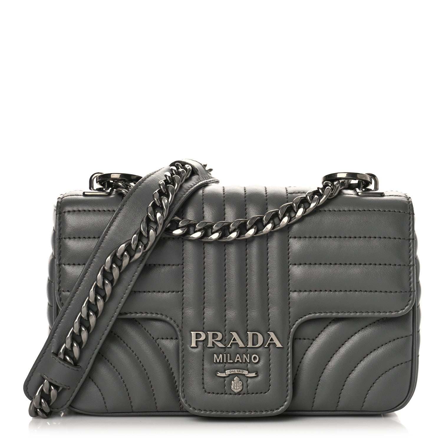 Prada Soft Calfskin Impunture Diagramme Small Chain Flap Shoulder Bag Marmo 1 of 8