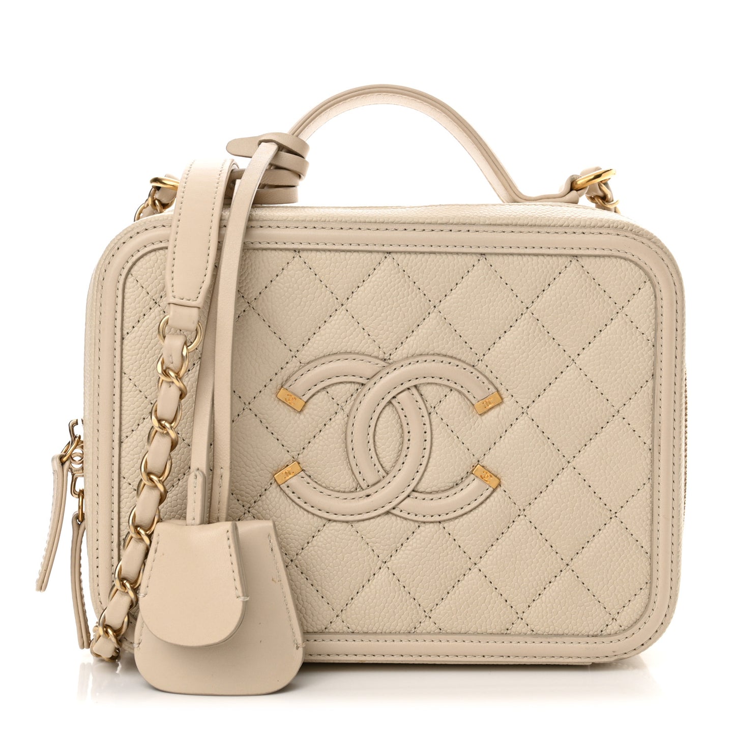 Caviar Quilted Medium CC Filigree Vanity Case Light Beige