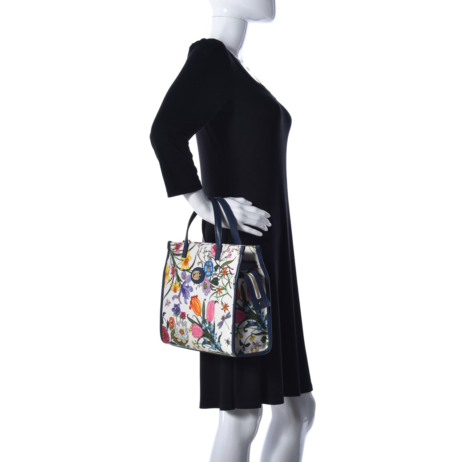Gucci Canvas Medium Flora Tote White Multicolor Blue Agata 3 of 11