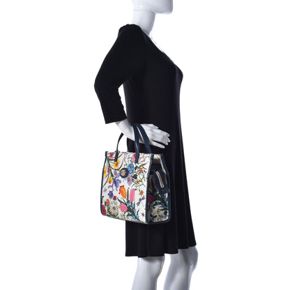 Gucci Canvas Medium Flora Tote White Multicolor Blue Agata 3 of 11