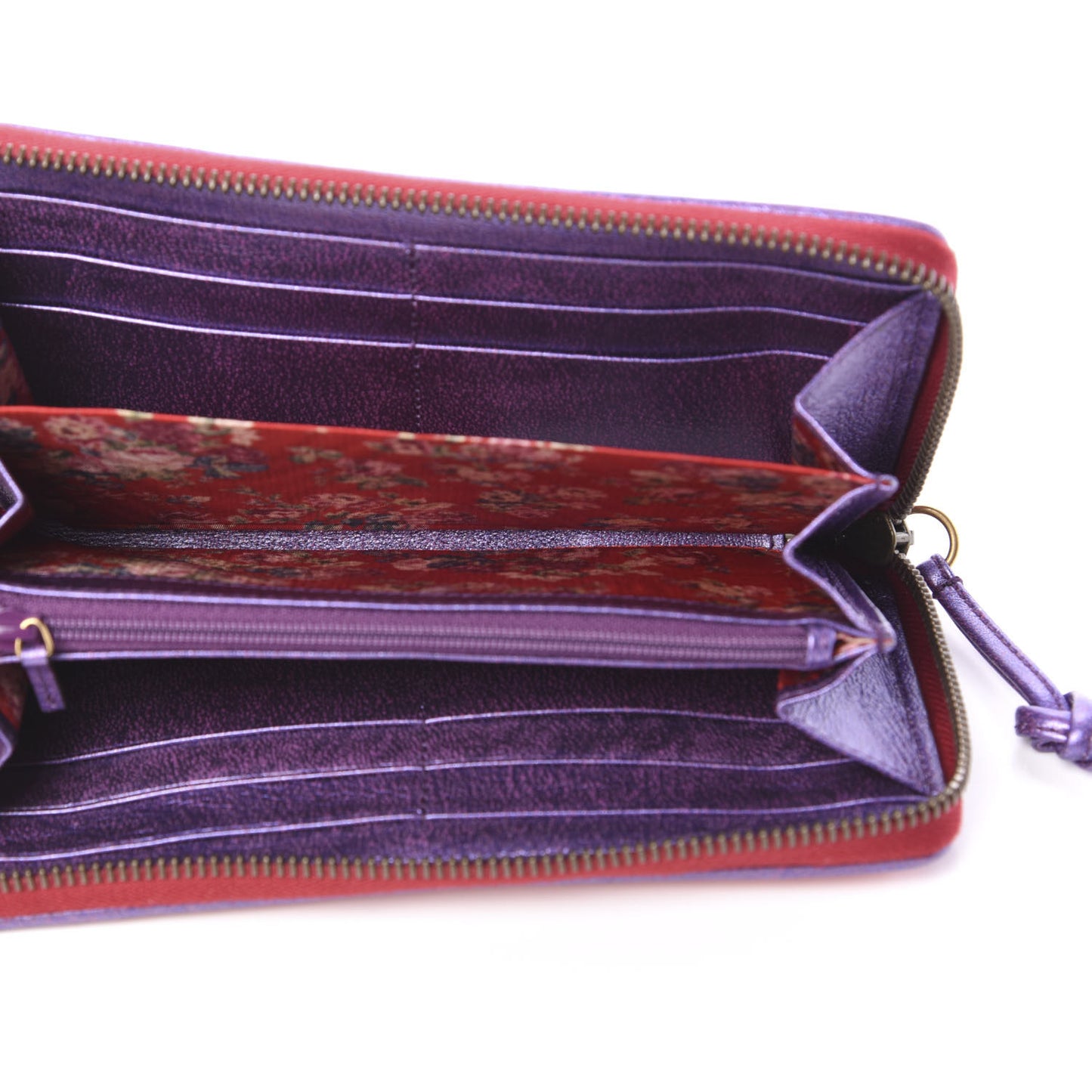 Laminated Nappa Trapuntata Zumi Zip Around Wallet Rosso Fuxia Bizantin