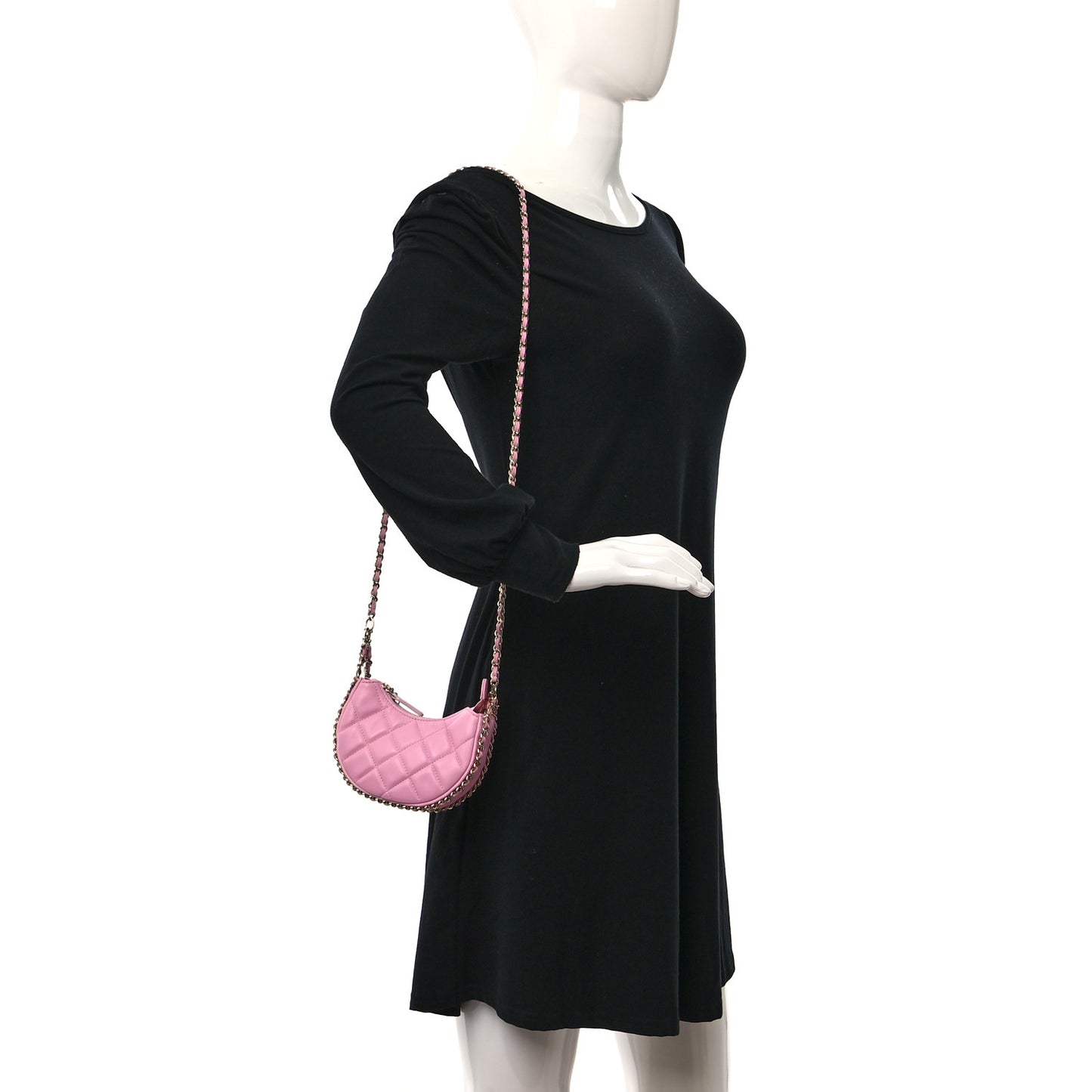 Lambskin Quilted Mini Chain Around Hobo Pink