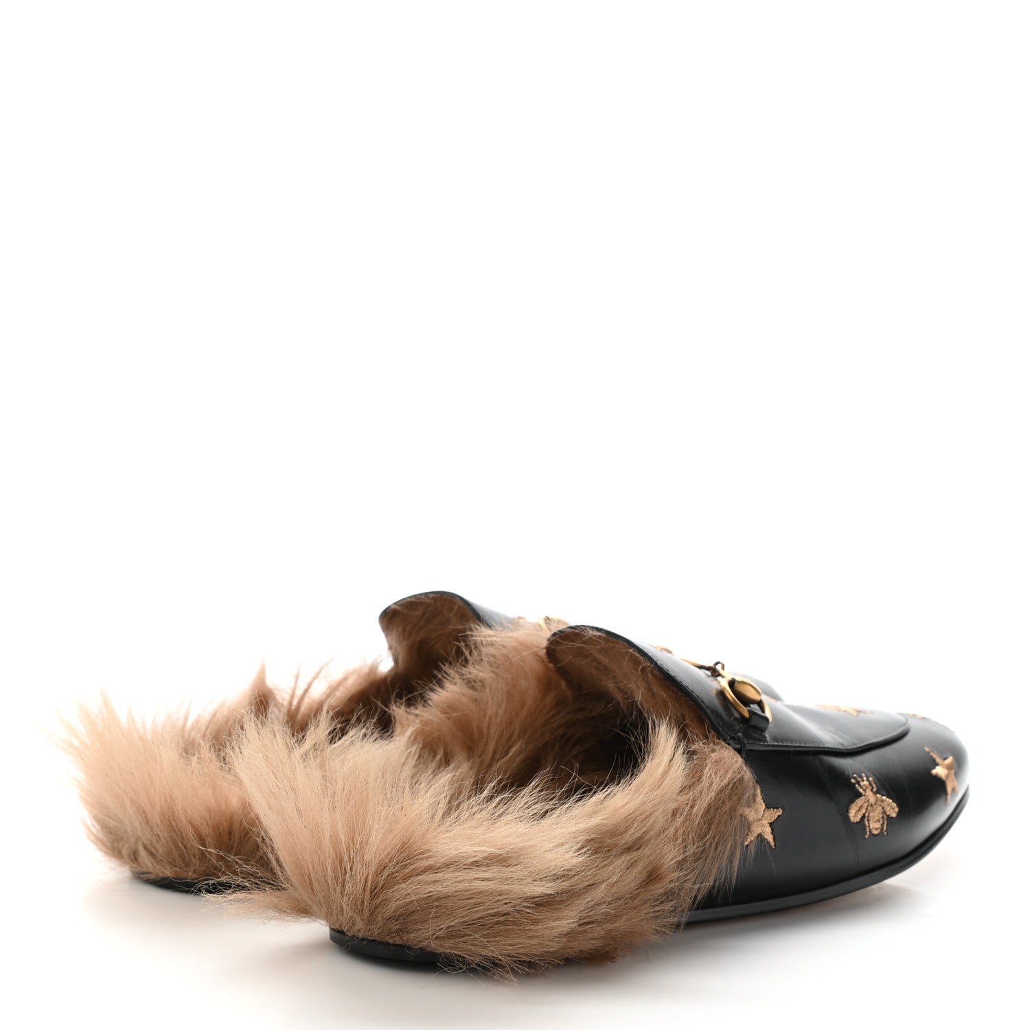 Gucci Goatskin Fur Bee Star Embroidered Womens Princetown Slippers 38.5 Black 4 of 10