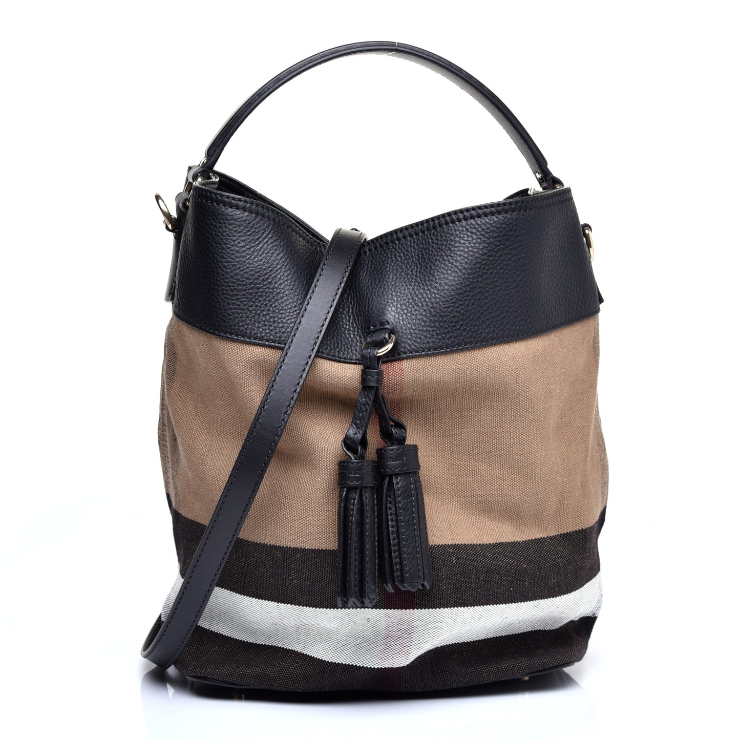 Grainy Calfskin Canvas Mega Check Medium Ashby Tassel Hobo Black