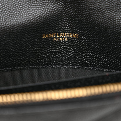 Saint Laurent Grain De Poudre Matelasse Chevron Monogram Envelope Chain Wallet Black 7 of 10