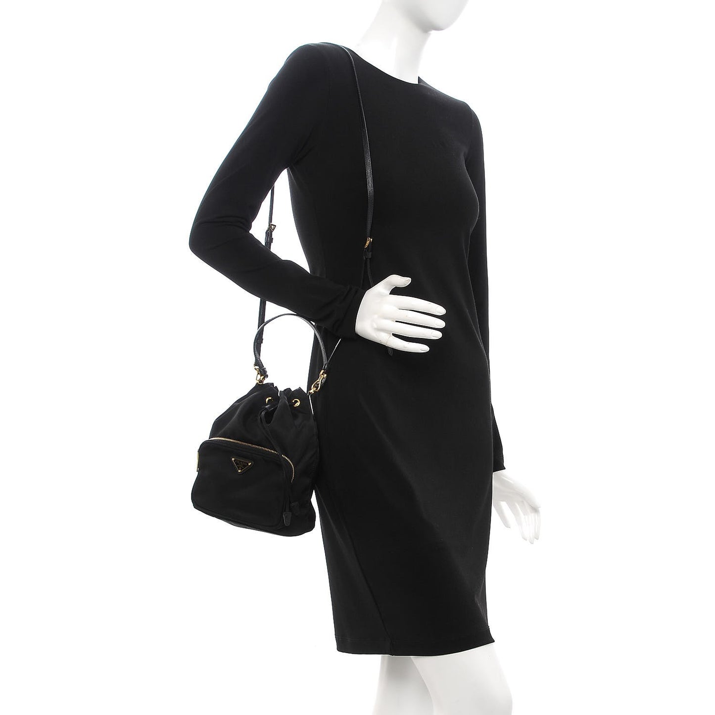 Saffiano Tessuto Nylon Mini Bucket Crossbody Bag Black