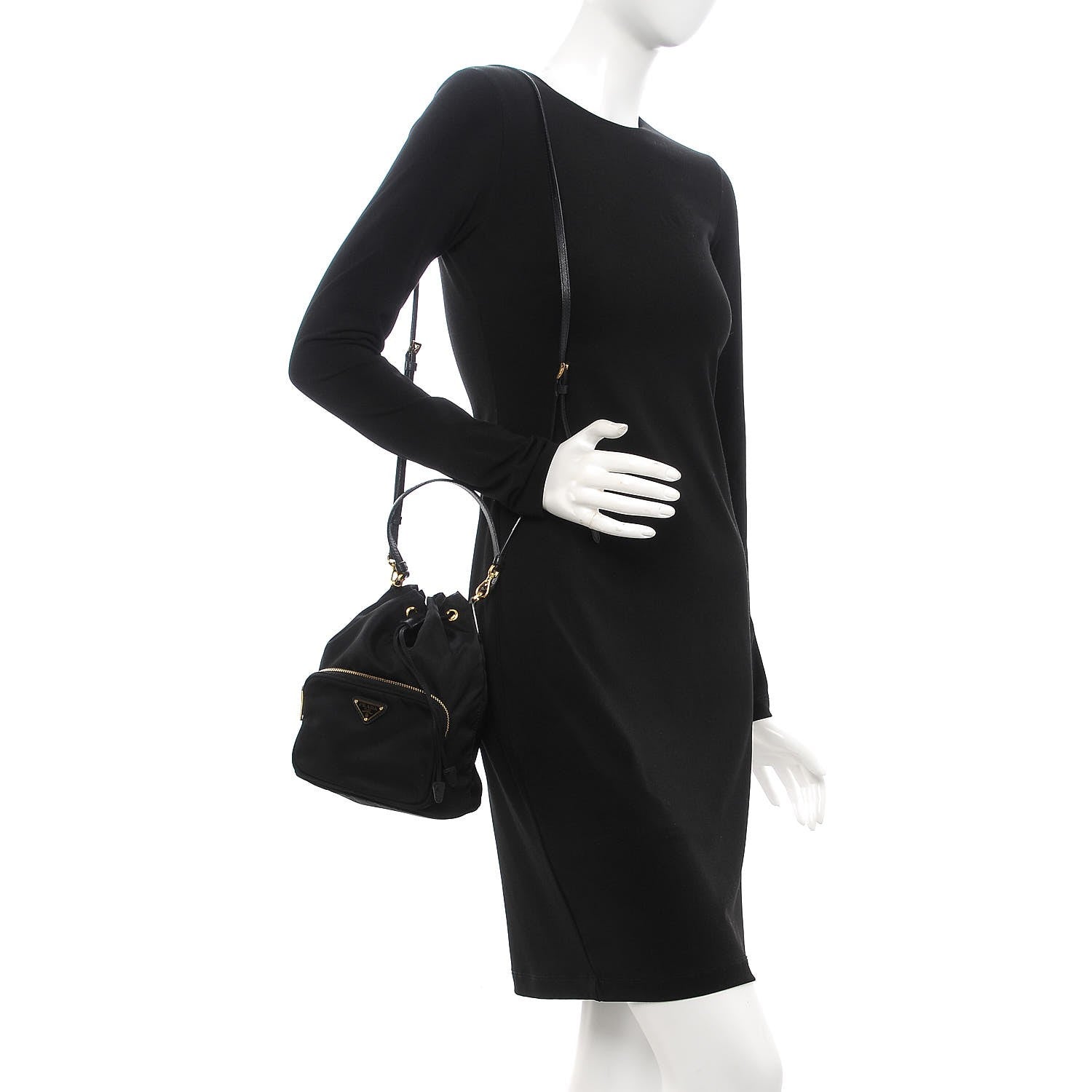 Prada Saffiano Tessuto Nylon Mini Bucket Crossbody Bag Black 2 of 8