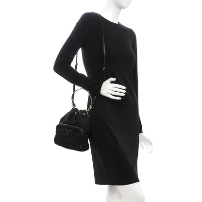 Prada Saffiano Tessuto Nylon Mini Bucket Crossbody Bag Black 2 of 8