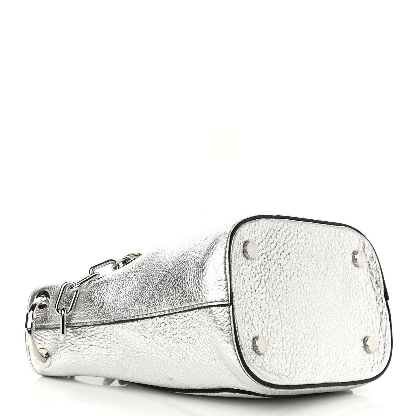 Metallic Pebbled Calfskin Riot Bucket Bag Silver