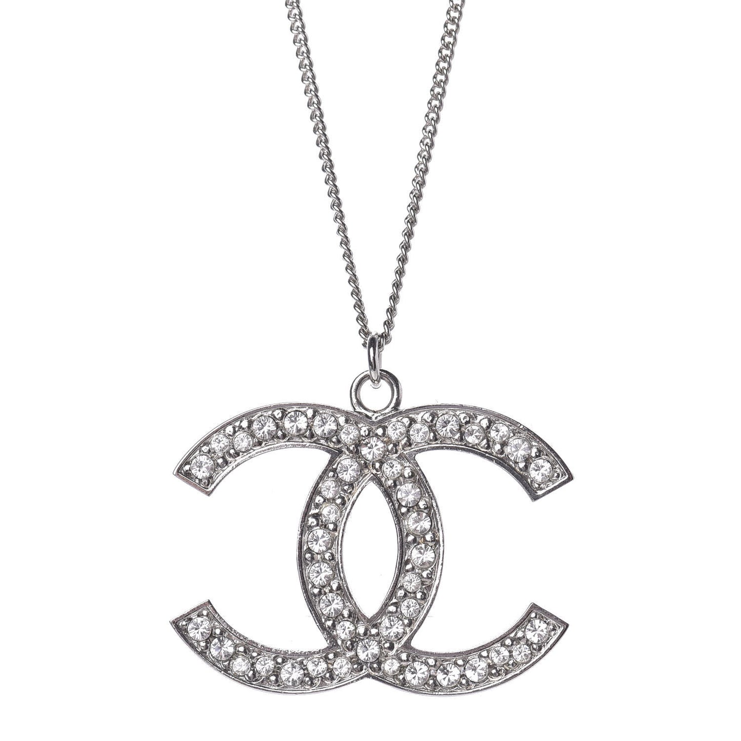 Crystal CC Pendant Necklace Silver
