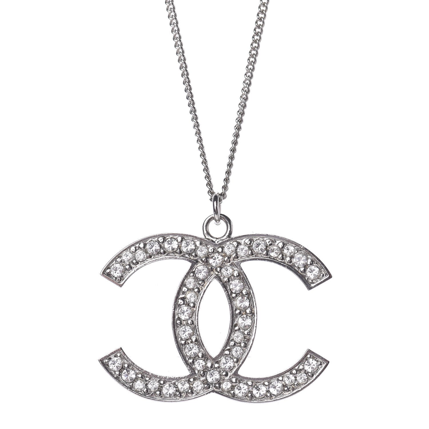 Chanel Crystal CC Pendant Necklace Silver 1 of 7