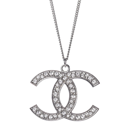 Chanel Crystal CC Pendant Necklace Silver 1 of 7
