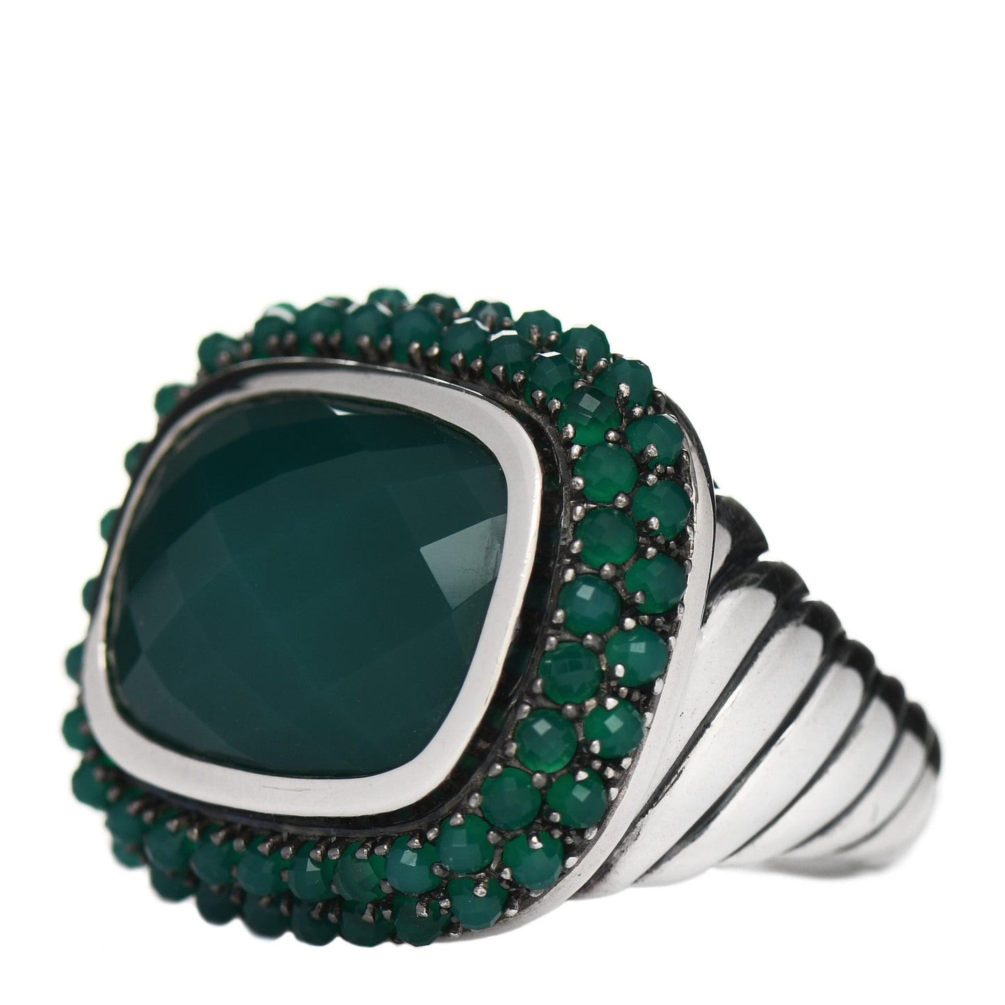 Sterling Silver Green Onyx 18mm Osetra Ring 54 7