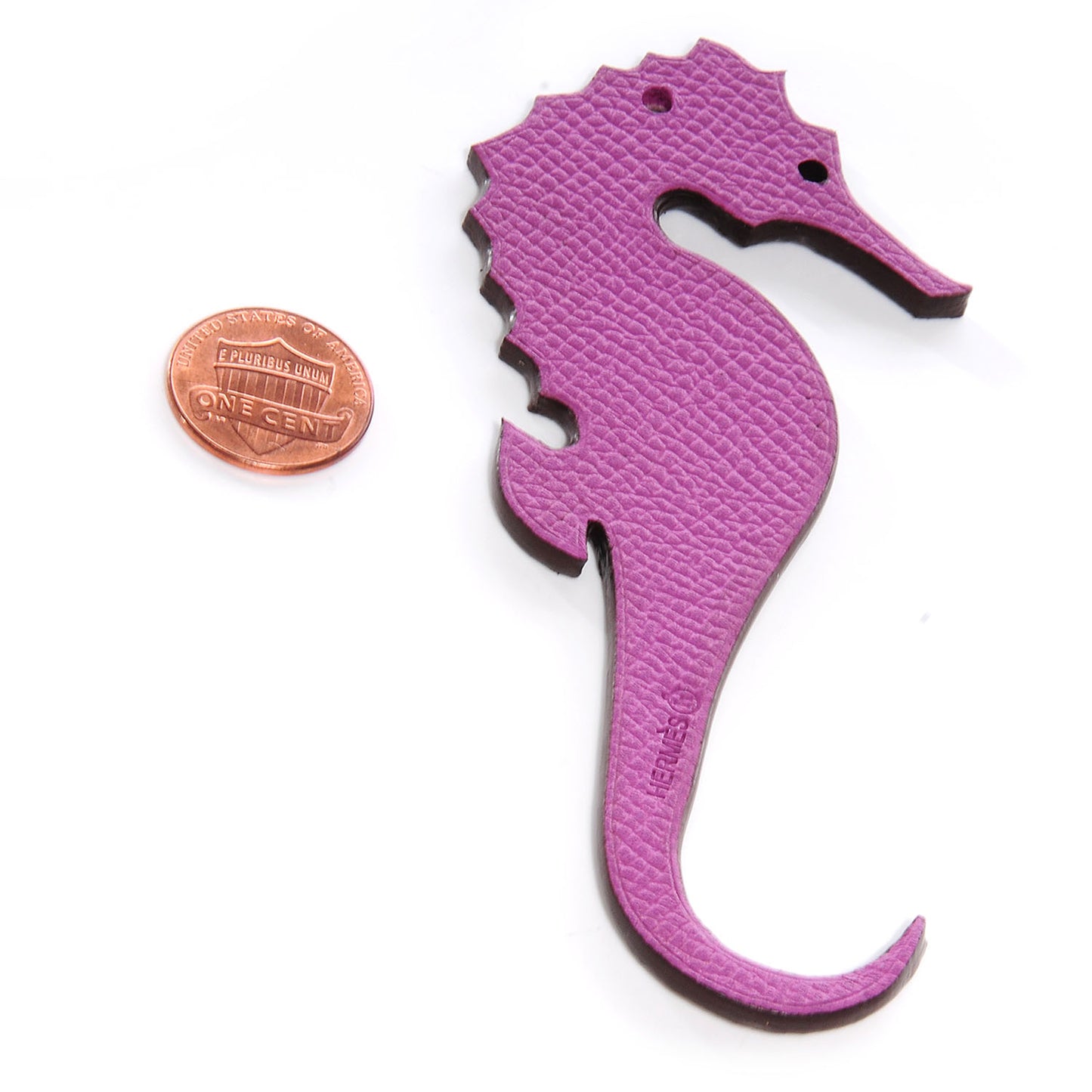 Taurillon Clemence Epsom Petit H GM Seahorse Bag Charm Anemone Etoupe