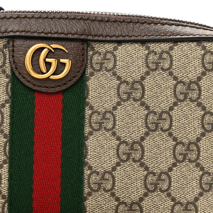 Gucci GG Supreme Monogram Textured Dollar Calfskin Web Ophidia Wristlet Shoulder Bag Beige Ebony New Acero 8 of 13