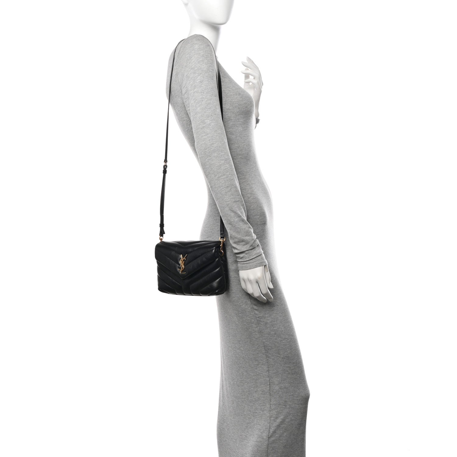 Saint Laurent Calfskin Y Quilted Monogram Toy Loulou Crossbody Bag Black 2 of 16