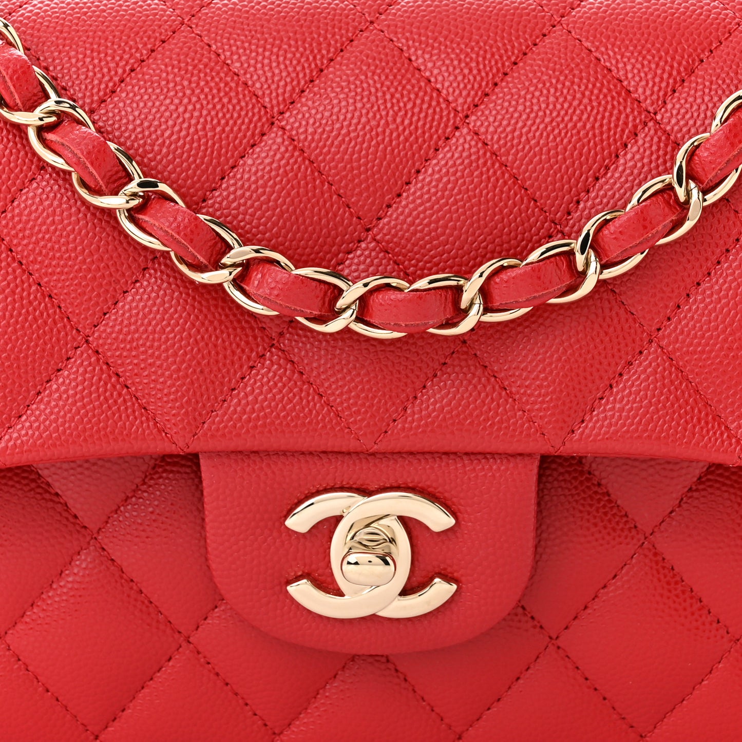 Caviar Quilted Small Double Flap Red