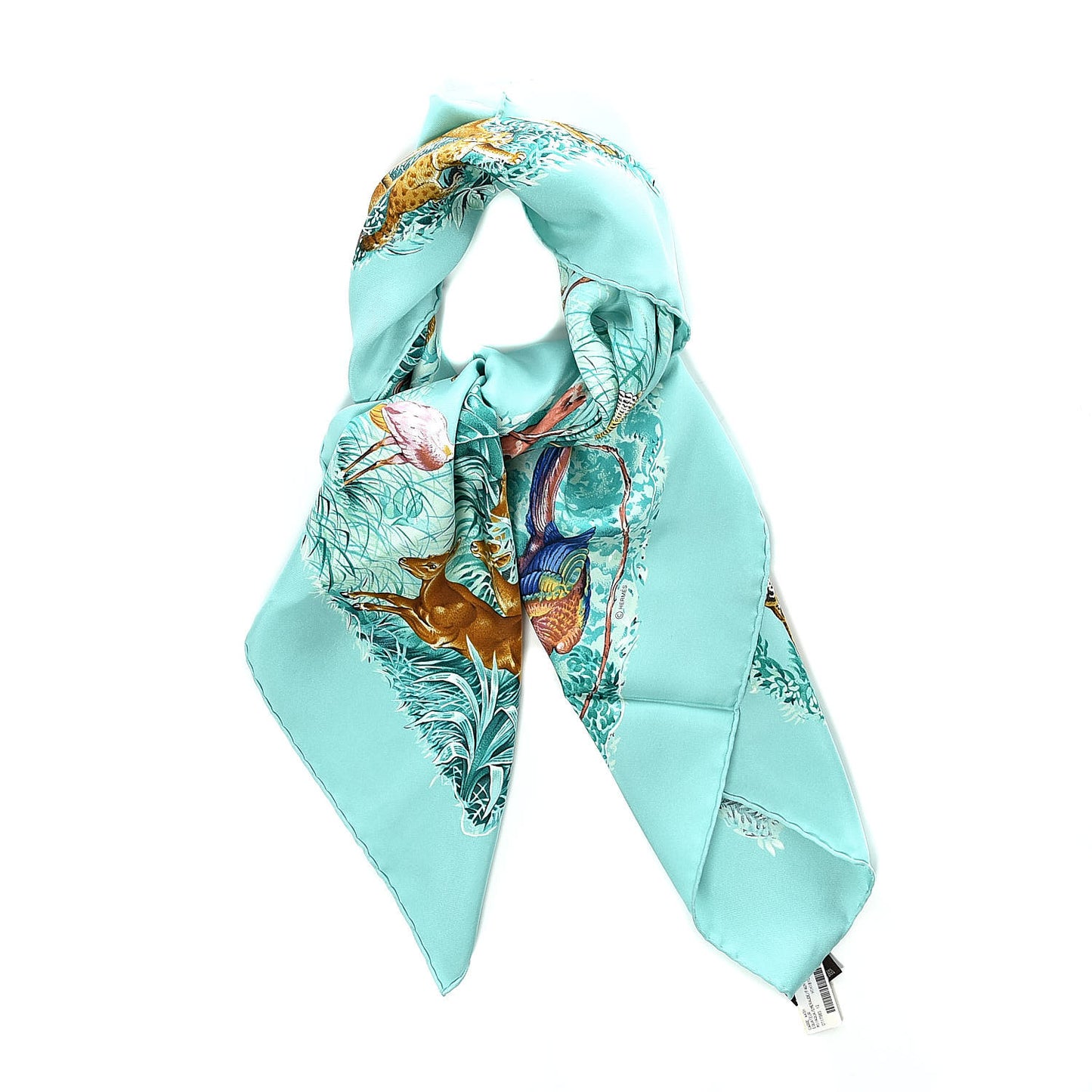 Silk Wash Equateur 90 Scarf Aqua Emeraude Fauve