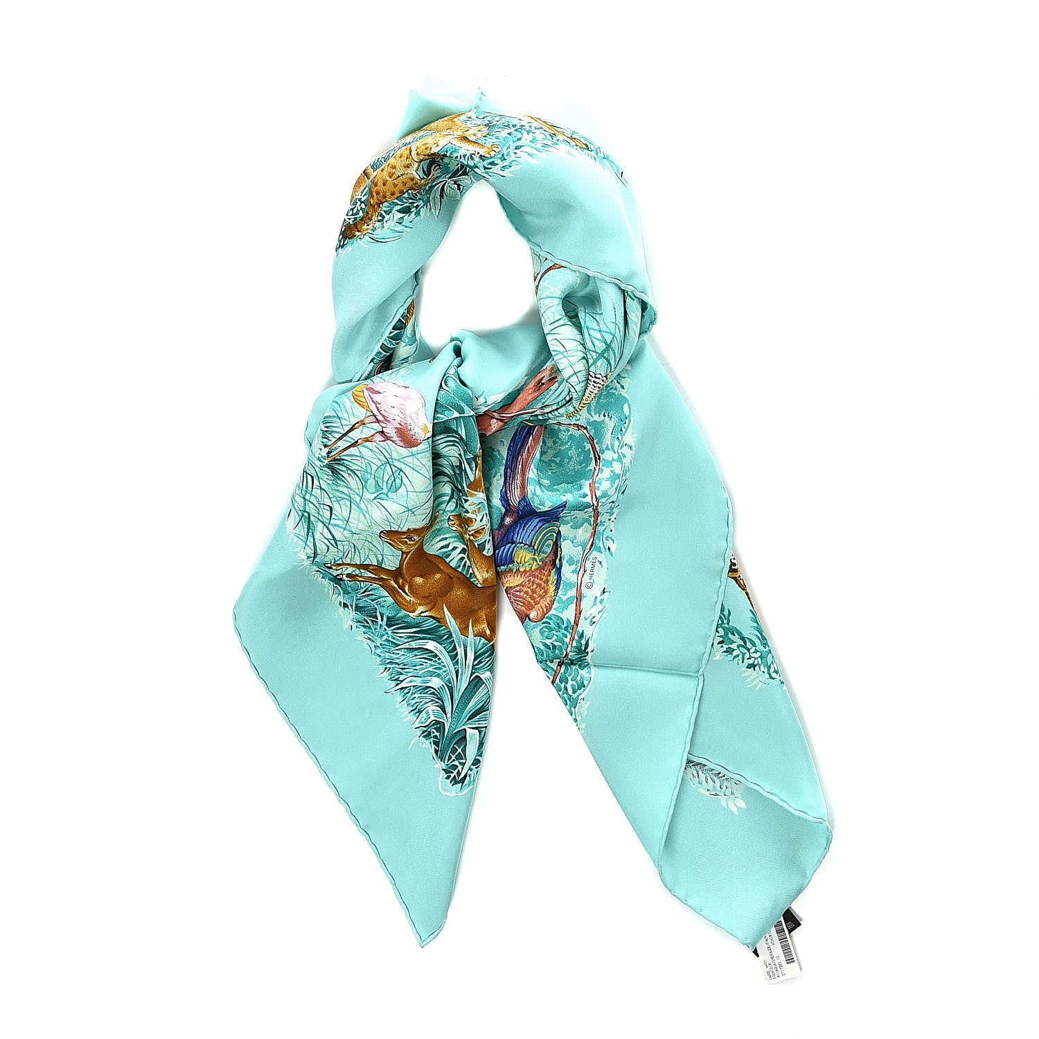 Hermes Silk Wash Equateur 90 Scarf Aqua Emeraude Fauve 8 of 8