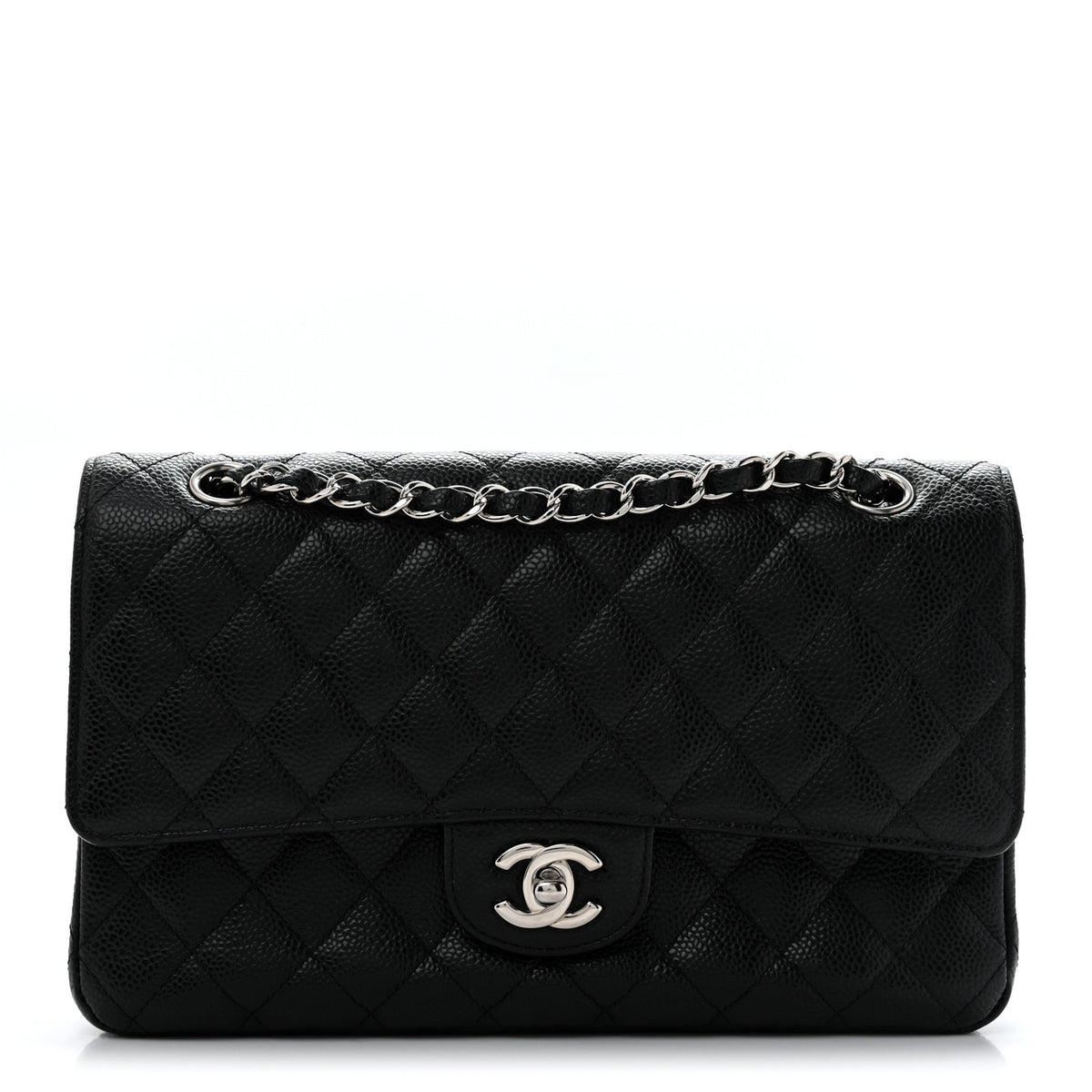 Caviar Quilted Medium Double Flap Black