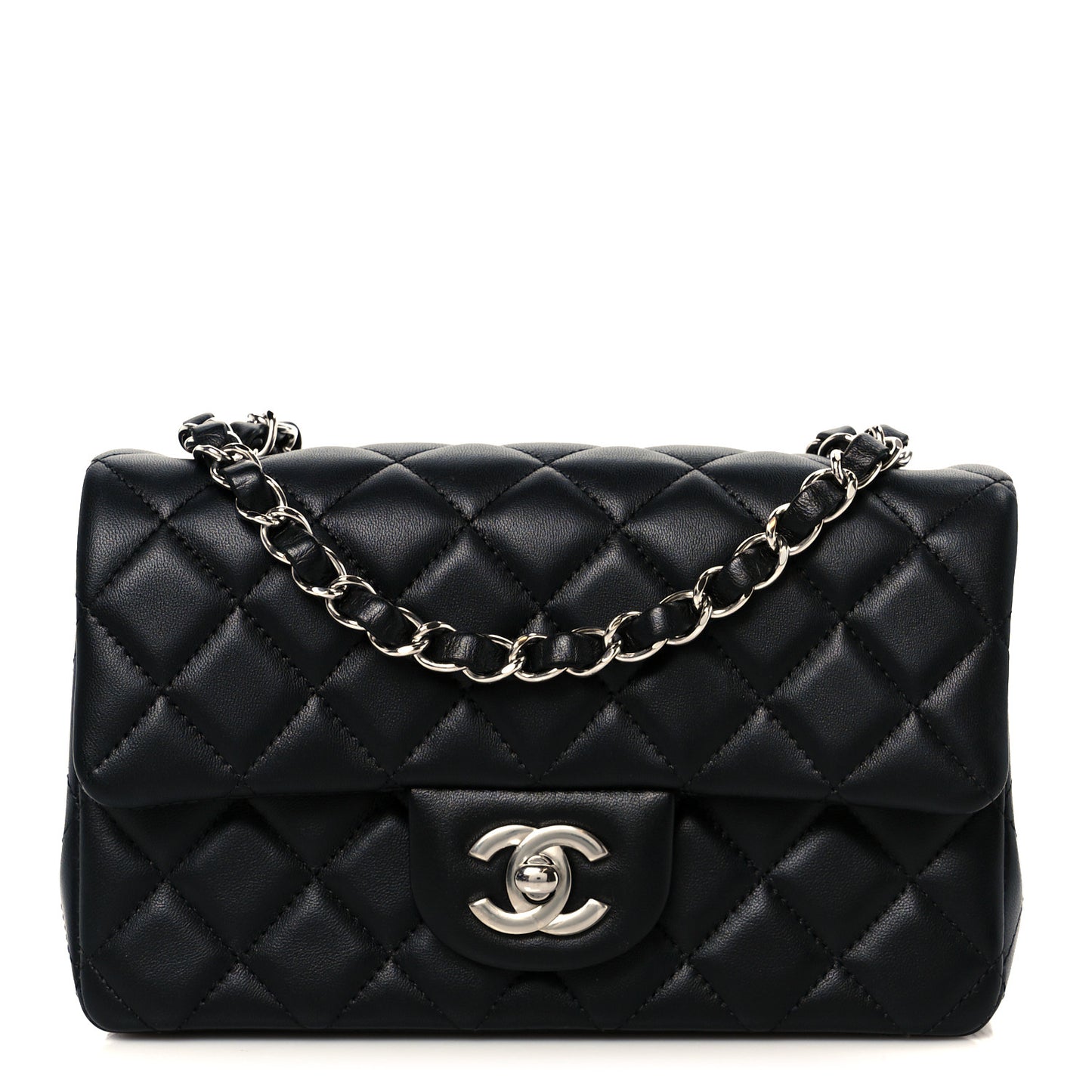 Lambskin Quilted Mini Rectangular Flap Black