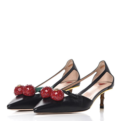 Gucci Nappa Cherry Pumps 36.5 Black 2 of 10
