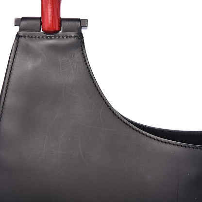 Gucci Smooth Calfskin Bamboo Handle Shoulder Bag Black 10 of 13