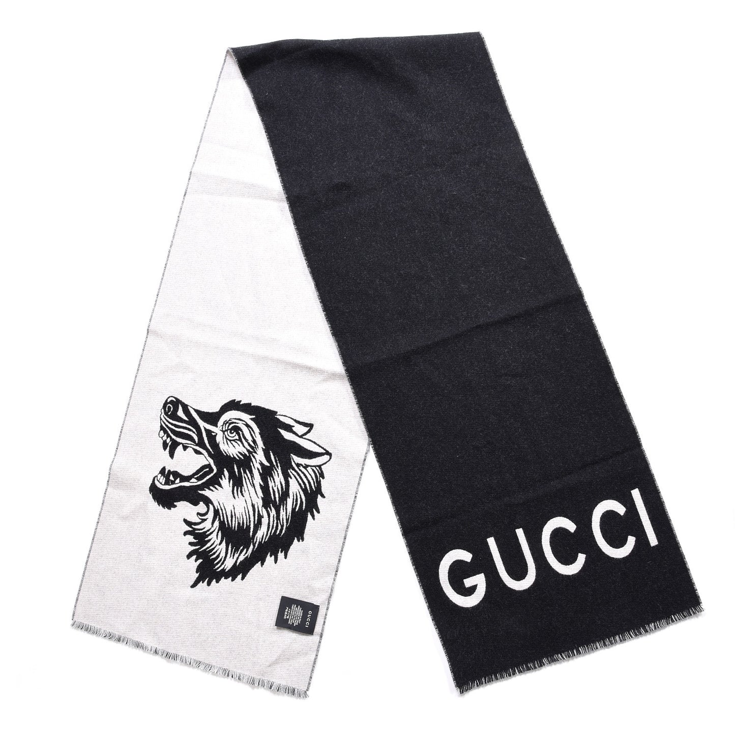 Wool Knit Wolf Scarf Black