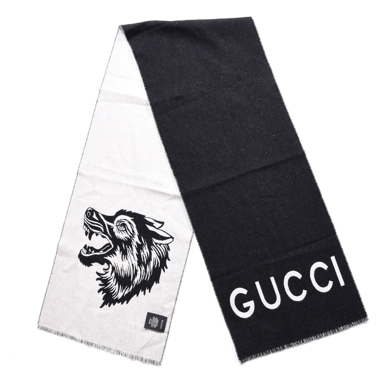 Gucci Wool Knit Wolf Scarf Black 2 of 6