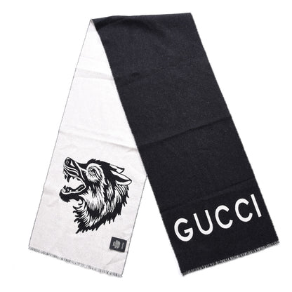 Gucci Wool Knit Wolf Scarf Black 2 of 6