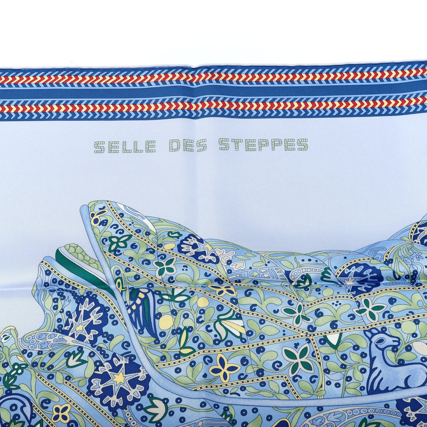 Silk Selle Des Steppes Scarf 90 Bleu Ciel Bleu Jean Vert