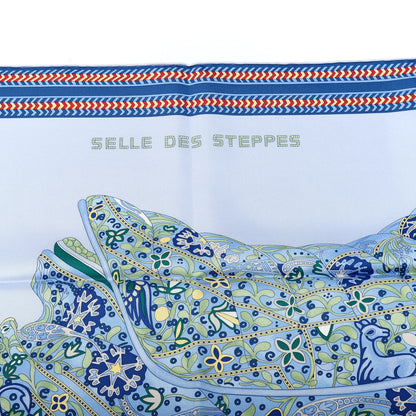 Hermes Silk Selle Des Steppes Scarf 90 Bleu Ciel Bleu Jean Vert 2 of 6