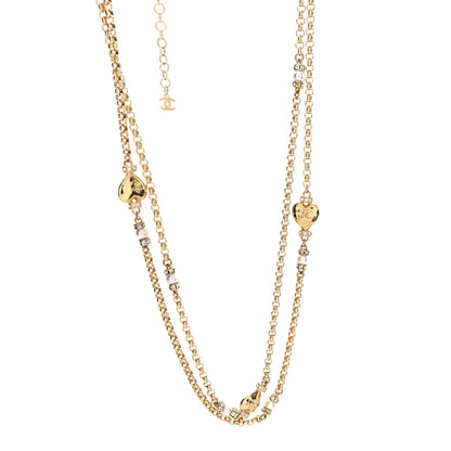 Chanel Crystal Pearl Heart CC Long Necklace Gold 1 of 6