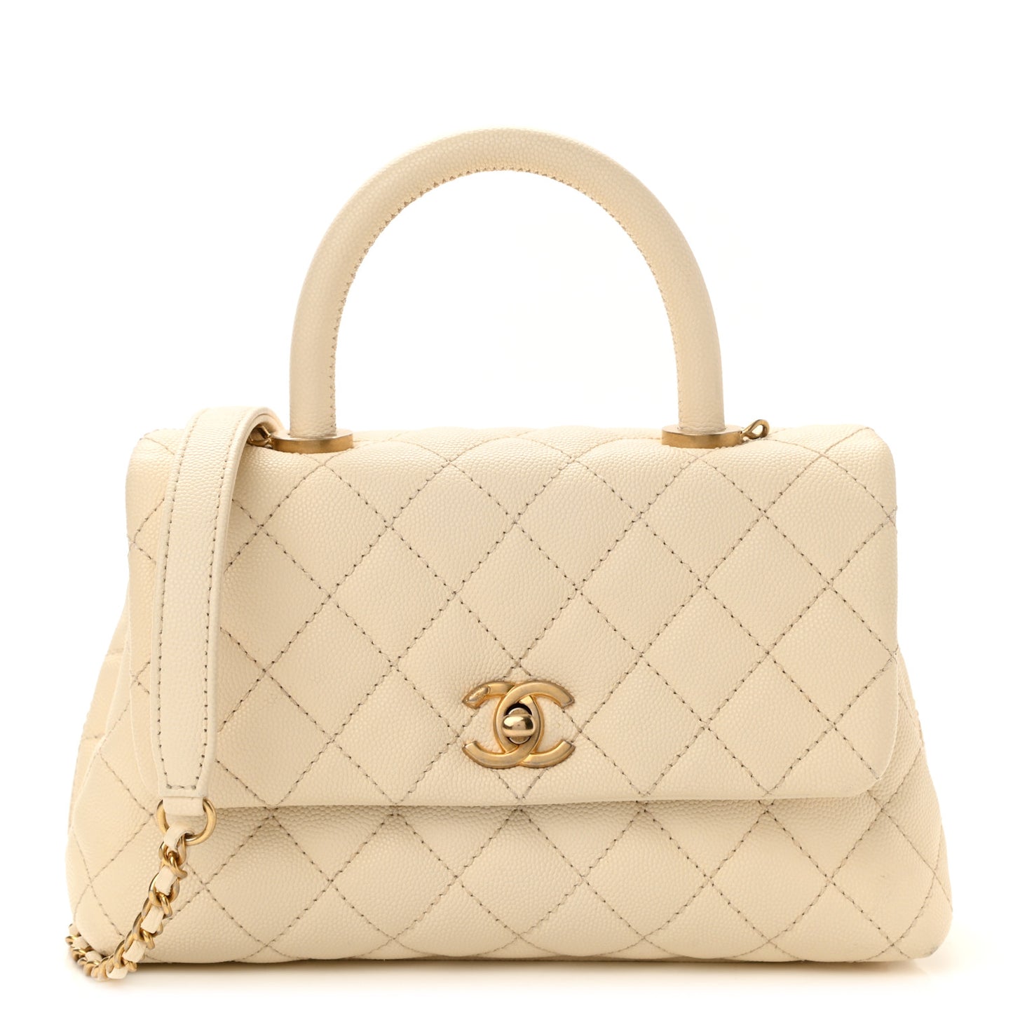 Caviar Quilted Mini Coco Handle Flap Ivory