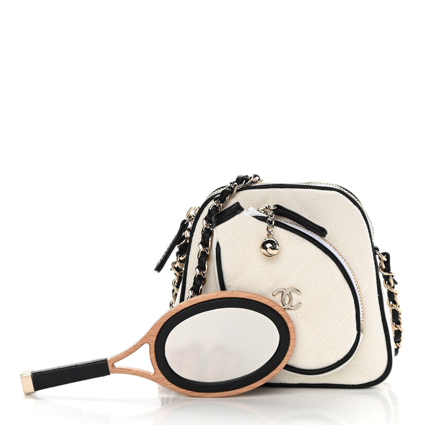 Canvas Calfskin Tennis Racket Mini Bag White Black