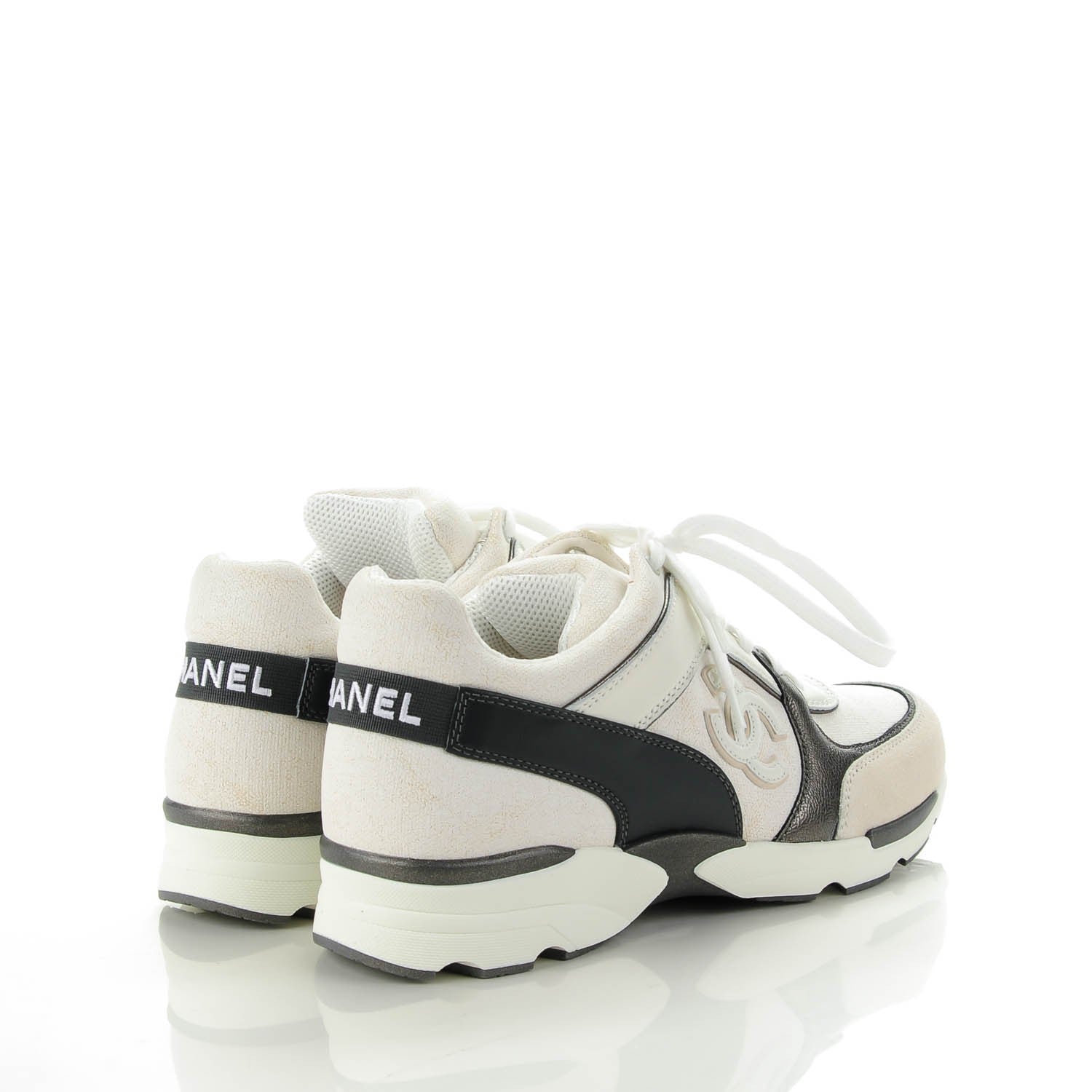 Chanel Suede Calfskin CC Sneakers 37.5 White Grey 4 of 8
