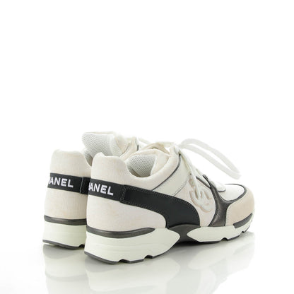 Chanel Suede Calfskin CC Sneakers 37.5 White Grey 4 of 8
